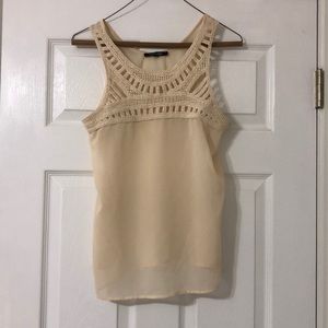 Crochet + Chiffon Cream Tank